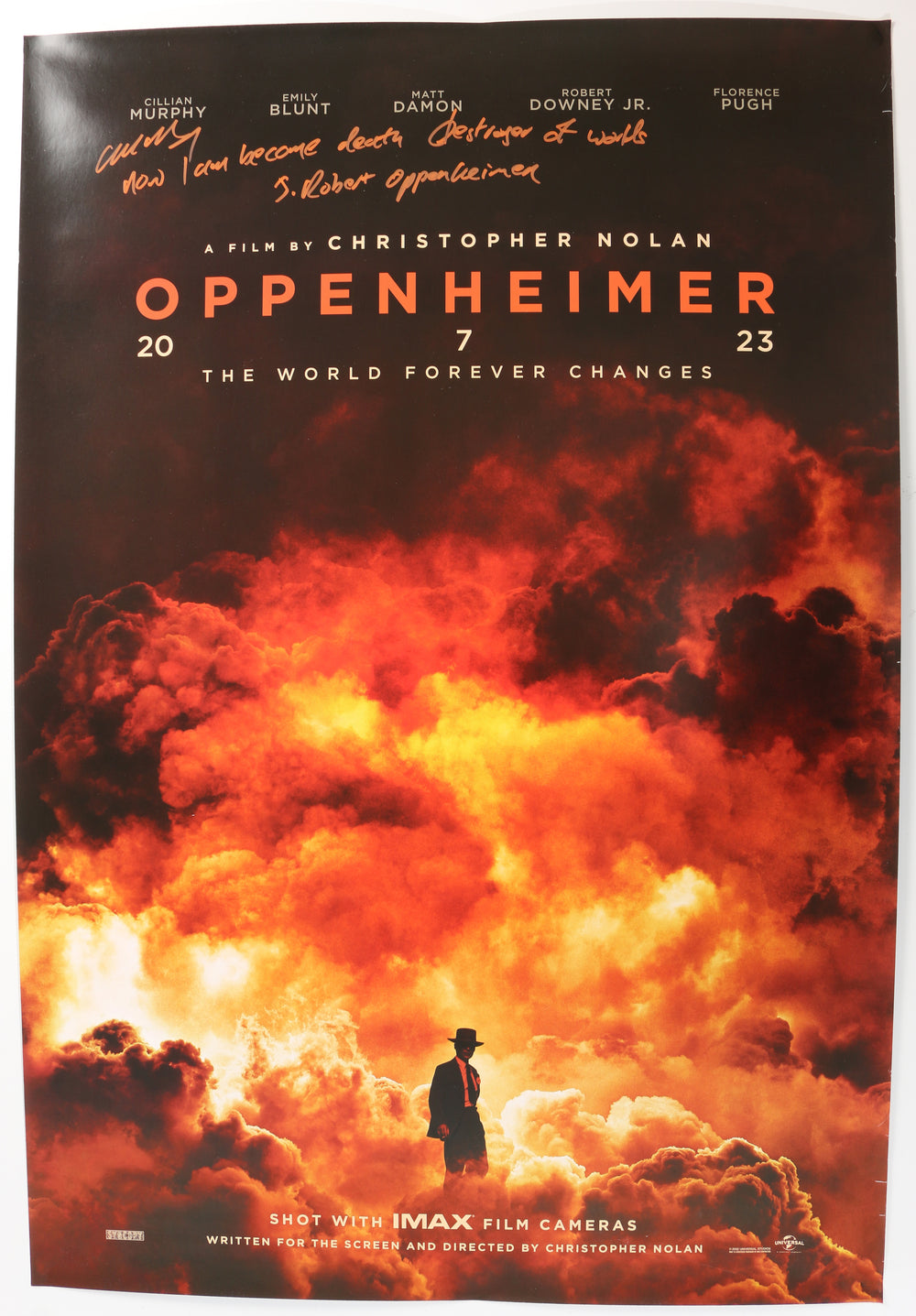 Cillian Murphy as J. Robert Oppenheimer in Oppenheimer (SWAU) Signed 27x40 Double Sided Poster with Character Name & Quote