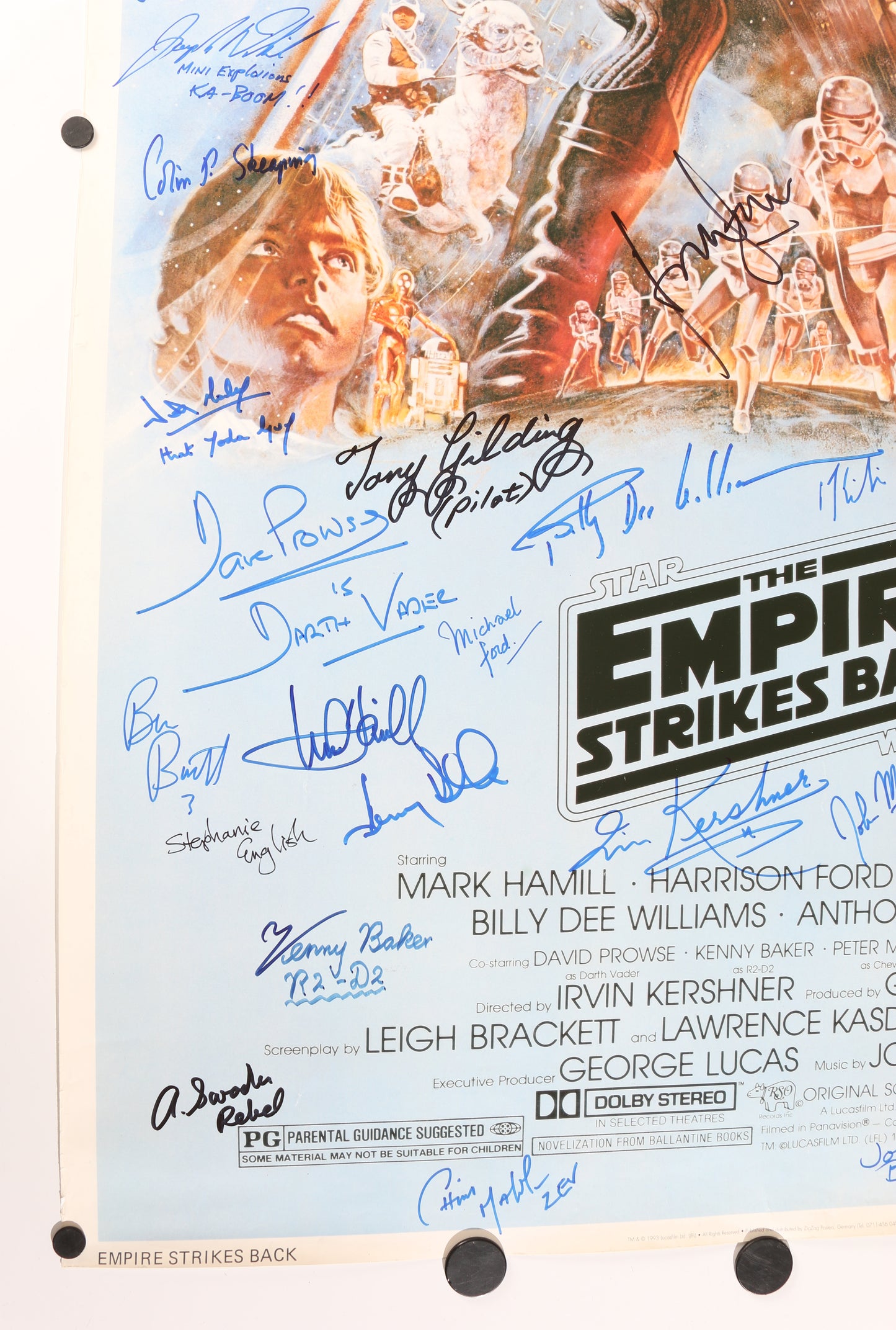 
                  
                    Star Wars: The Empire Strikes Back 26x40 Poster Signed by Harrison Ford, Carrie Fisher, Mark Hamill, Bob Anderson, Dave Prowse, Peter Mayhew, Kenny Baker, Billy Dee Williams, Anthony Daniels, Jeremy Bulloch, Irvin Kershner, & More
                  
                