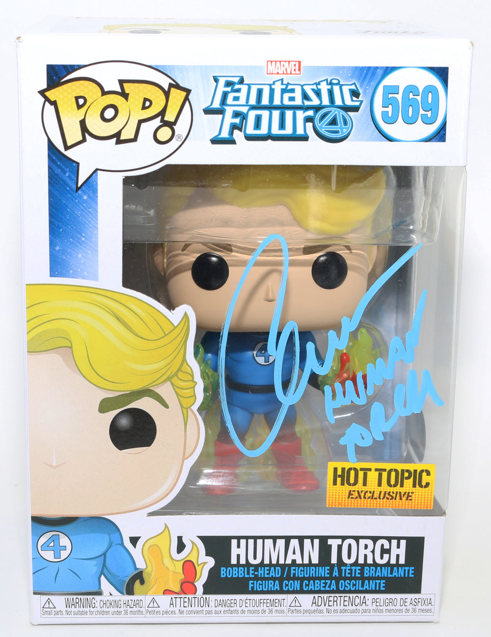 Chris Evans as Human Torch in Fantastic Four Hot Topic Exclusive (SWAU) Signed POP! Funko #569 with Character Name