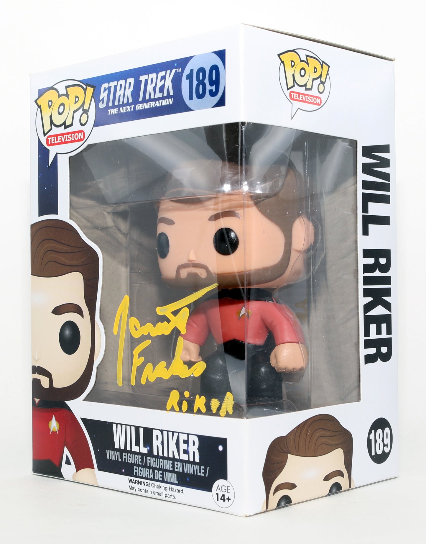 
                  
                    Jonathan Frakes as Captain William T. Riker in Star Trek: The Next Generation Signed Funko POP! #189 with Character Name
                  
                