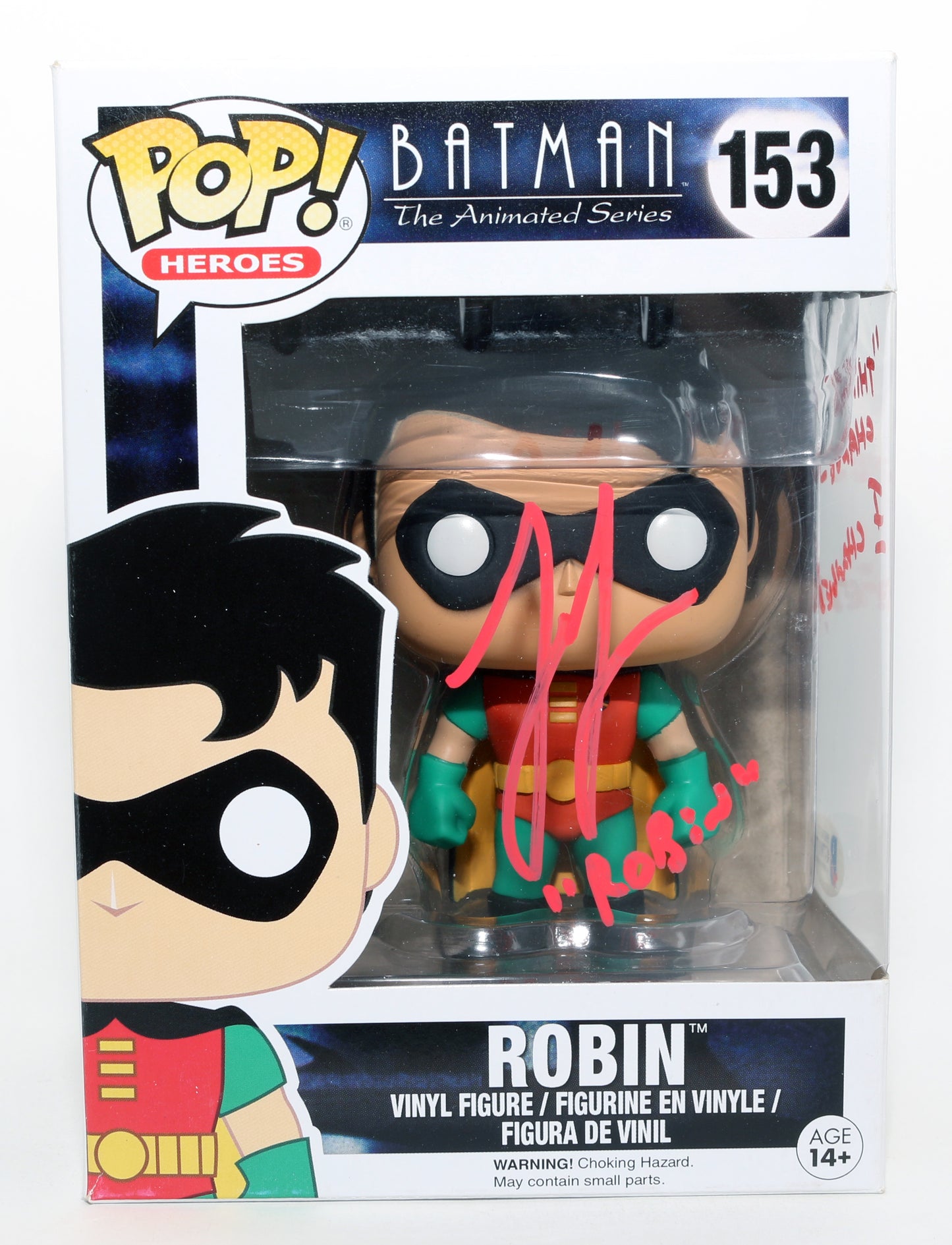 
                  
                    Loren Lester as Robin in Batman the Animated Series (Beckett) Signed Funko POP! #153 with Character Name & Quote
                  
                