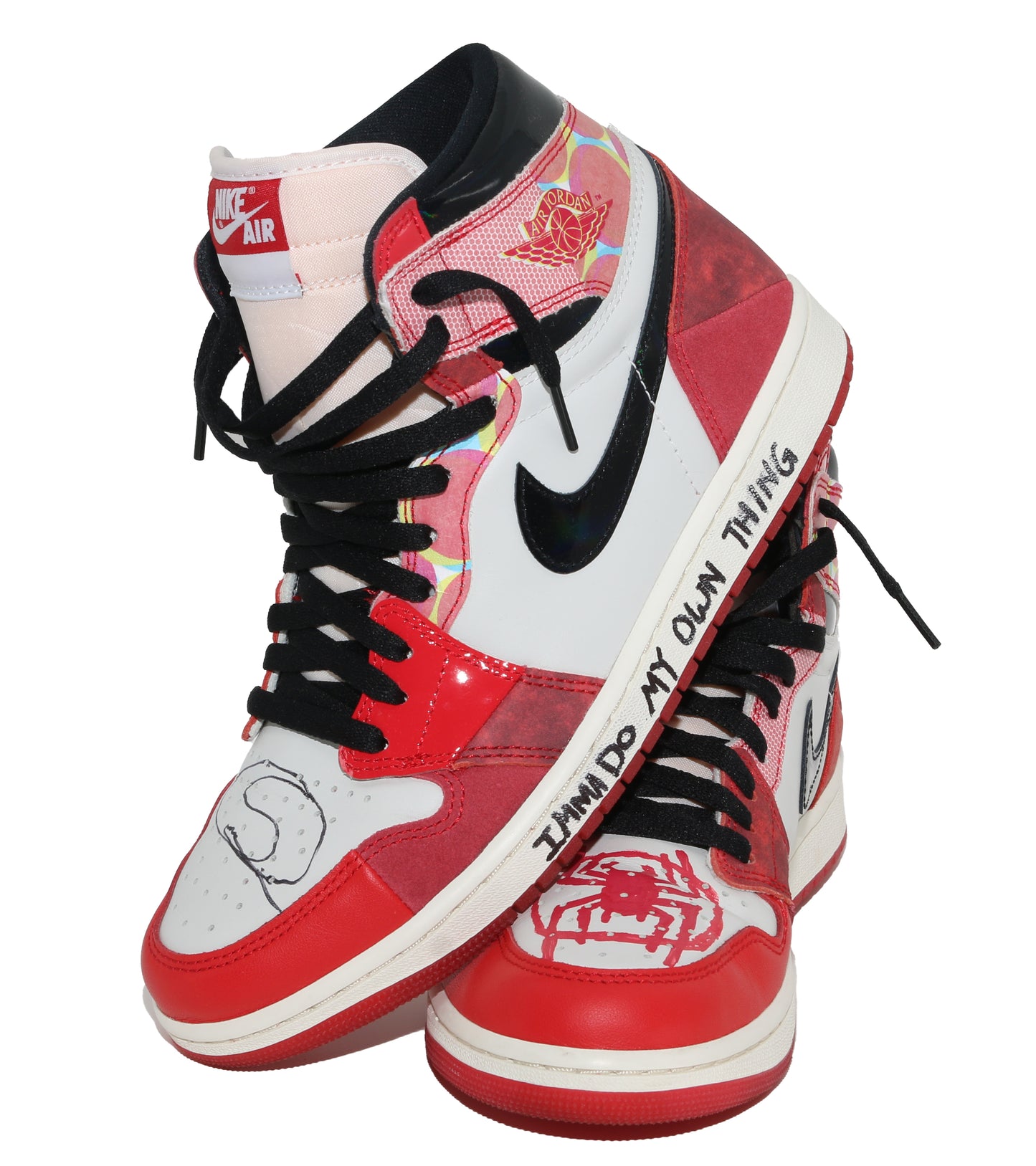 
                  
                    Shameik Moore as Miles Morales / Spider-Man in Spider-Man: Across the Spider-Verse Signed Nike Jordan 1 Retro High OG Sneakers with Drawing & Quote
                  
                