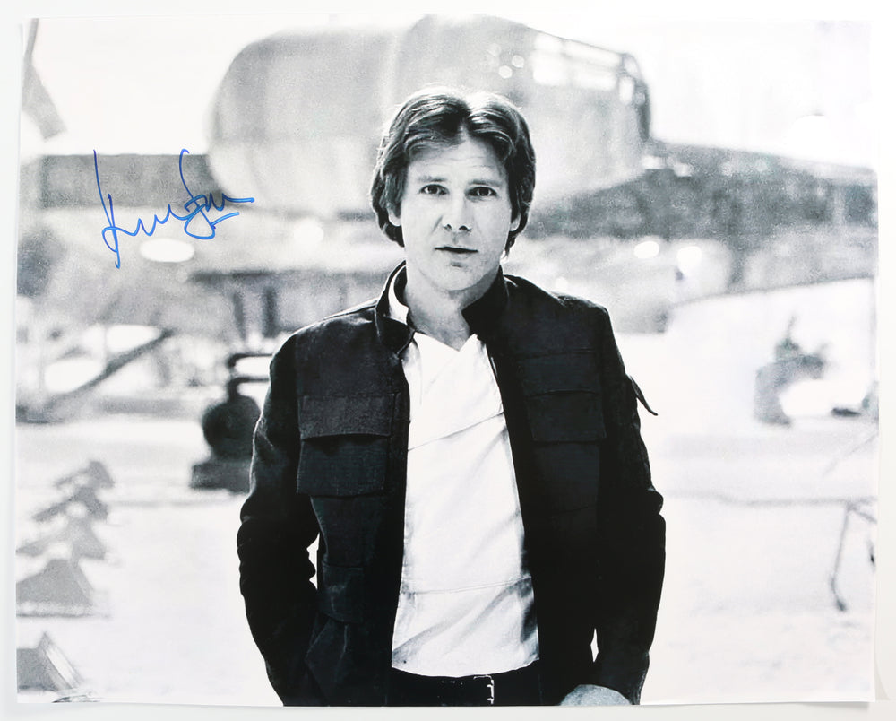 Harrison Ford as Han Solo by the Millennium Falcon in Star Wars: The Empire Strikes Back (Beckett Witnessed) Signed 24x30 Poster