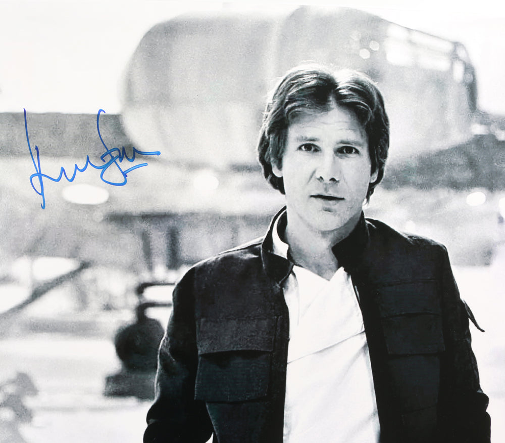 
                  
                    Harrison Ford as Han Solo by the Millennium Falcon in Star Wars: The Empire Strikes Back (Beckett Witnessed) Signed 24x30 Poster
                  
                