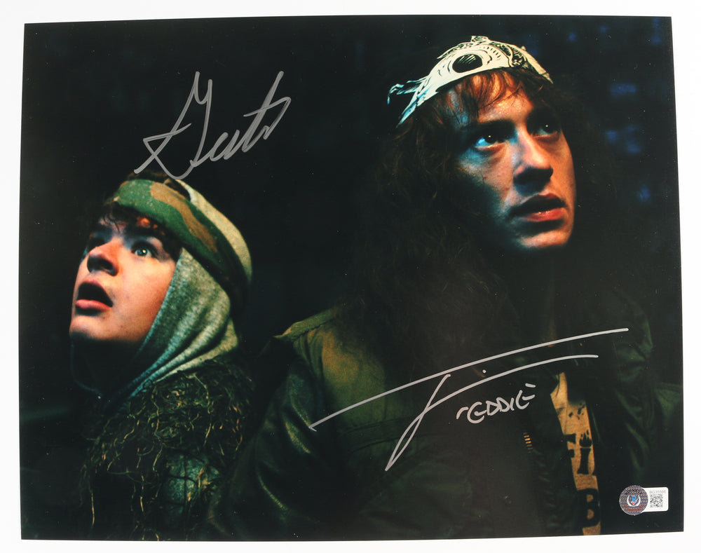 Joseph Quinn as Eddie Munson & Gaten Matarazzo as Dustin in Stranger Things (Beckett) Signed 11x14 Photo with Character Name