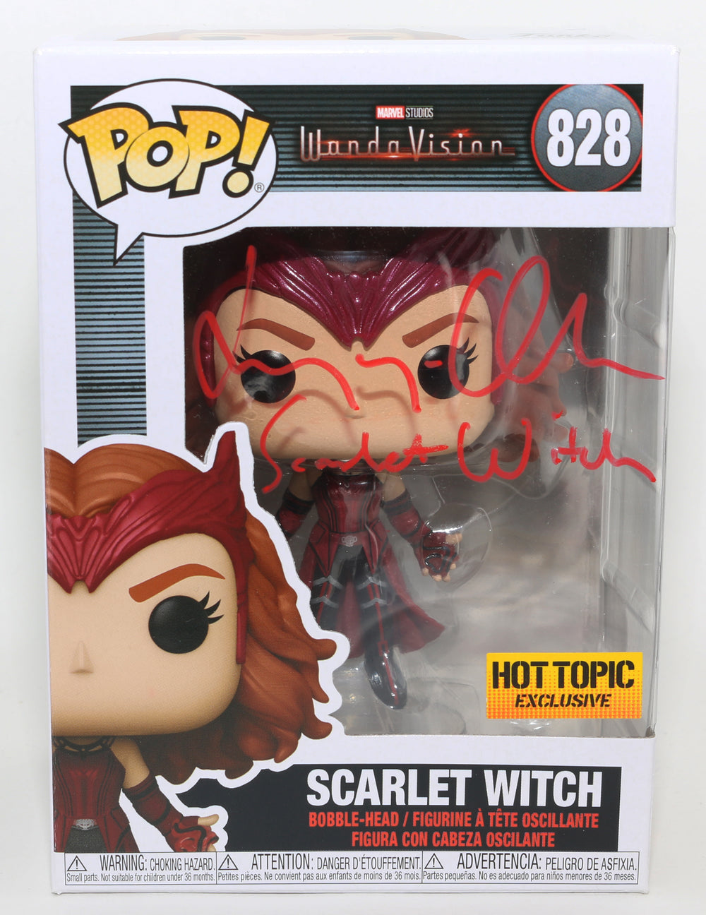 Elizabeth Olsen as Scarlet Witch in WandaVision Hot Topic Exclusive (SWAU) Signed Funko POP! #828 with Character Name