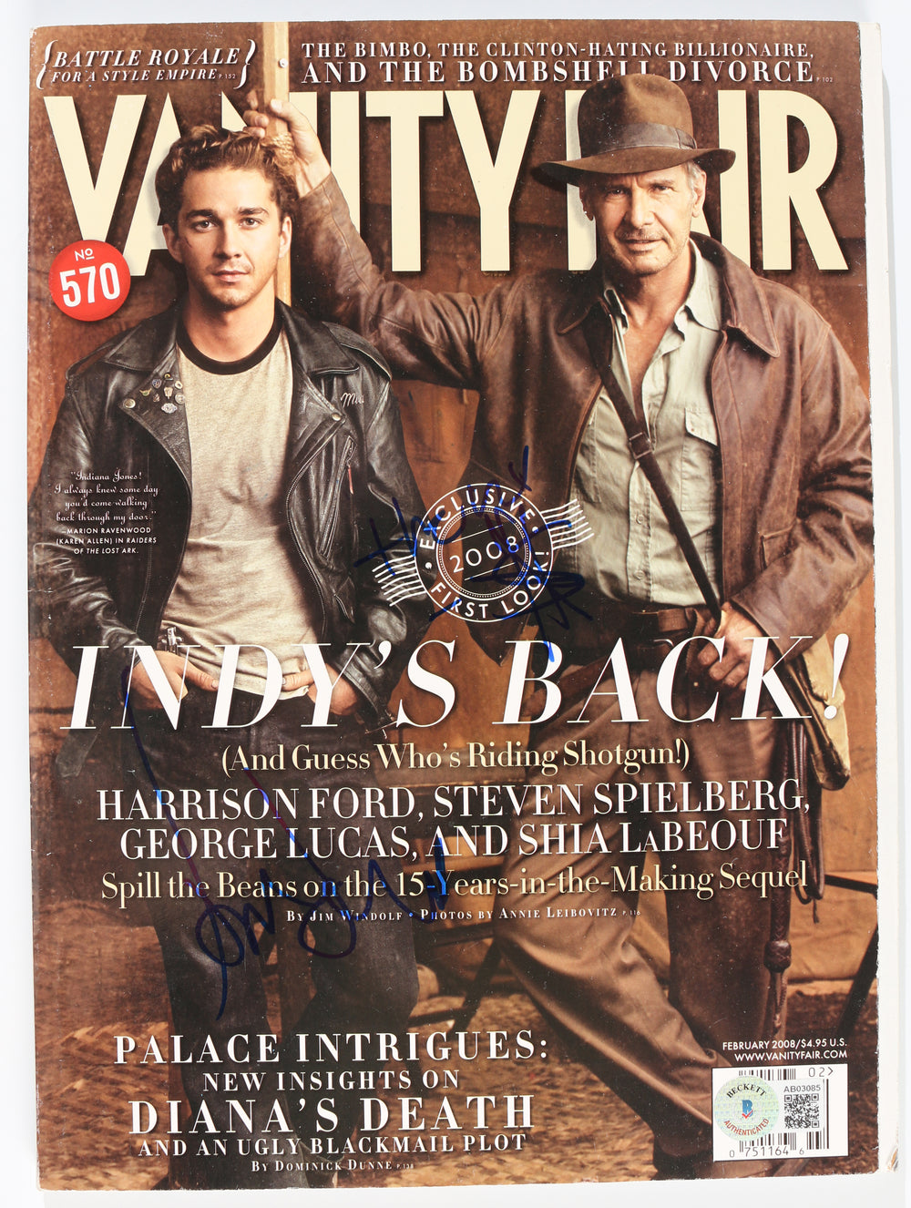 Harrison Ford as Indiana Jones & Shia LaBeouf as Mutt Williams in Indiana Jones and the Kingdom of the Crystal Skull (Beckett) Signed 8x11 Vanity Fair Magazine