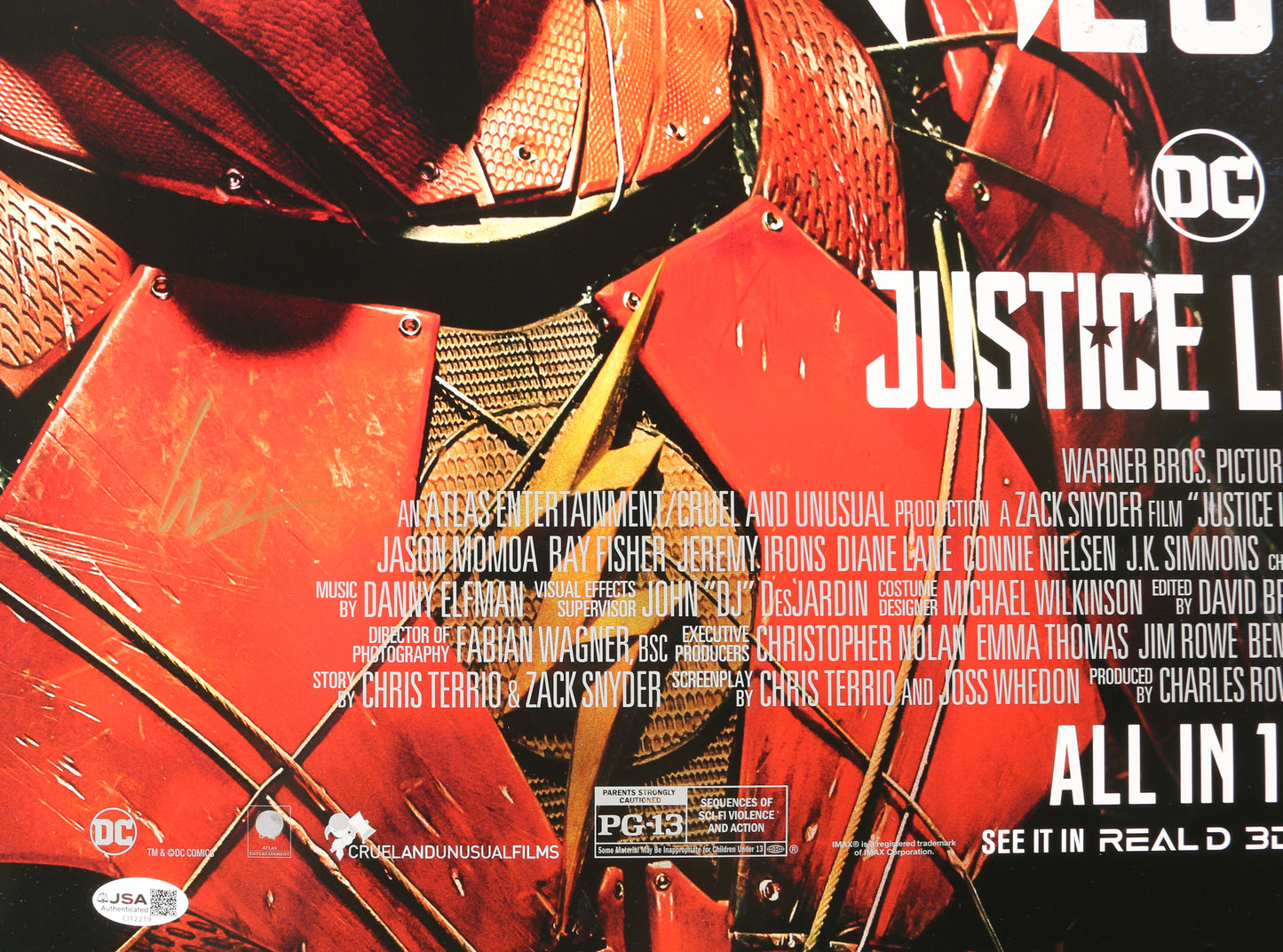 
                  
                    Justice League 27x40 Poster Cast (JSA) Signed by Ben Affleck, Jason Momoa, Gal Gadot, Ray Fisher, Ezra Miller, & Henry Cavill
                  
                