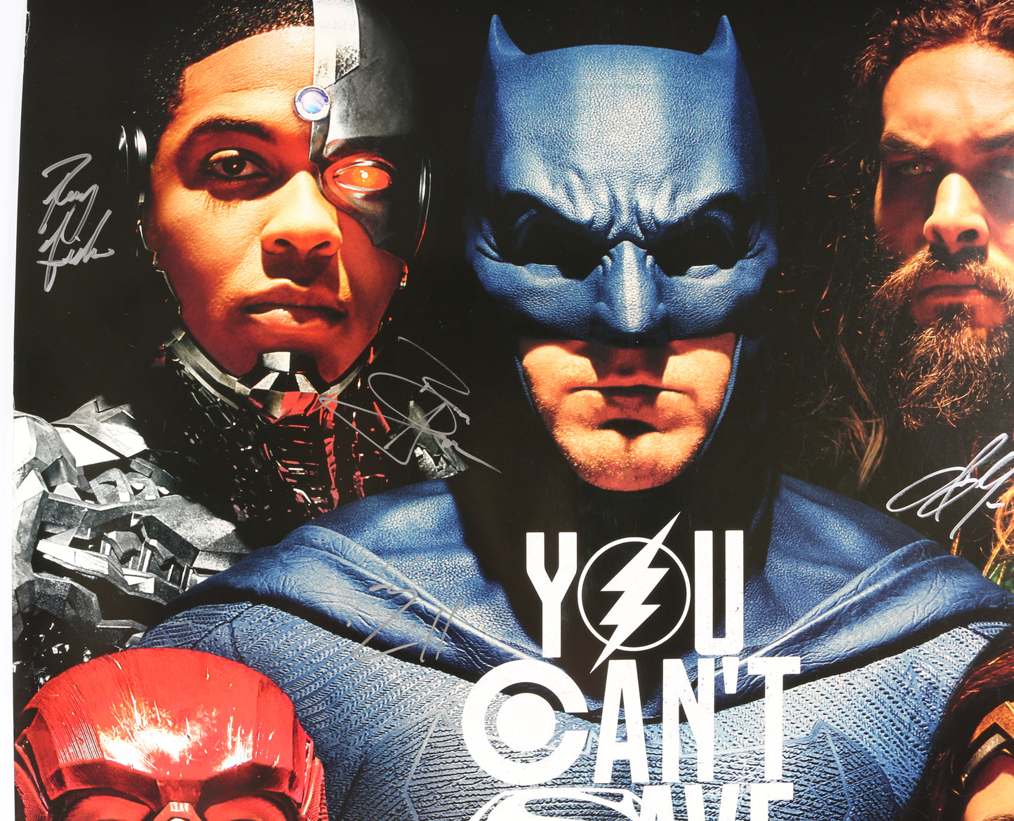
                  
                    Justice League 27x40 Poster Cast (JSA) Signed by Ben Affleck, Jason Momoa, Gal Gadot, Ray Fisher, Ezra Miller, & Henry Cavill
                  
                