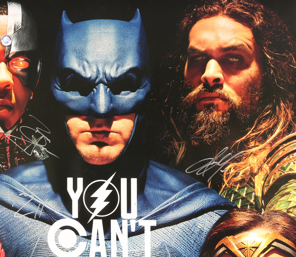 
                  
                    Justice League 27x40 Poster Cast (JSA) Signed by Ben Affleck, Jason Momoa, Gal Gadot, Ray Fisher, Ezra Miller, & Henry Cavill
                  
                