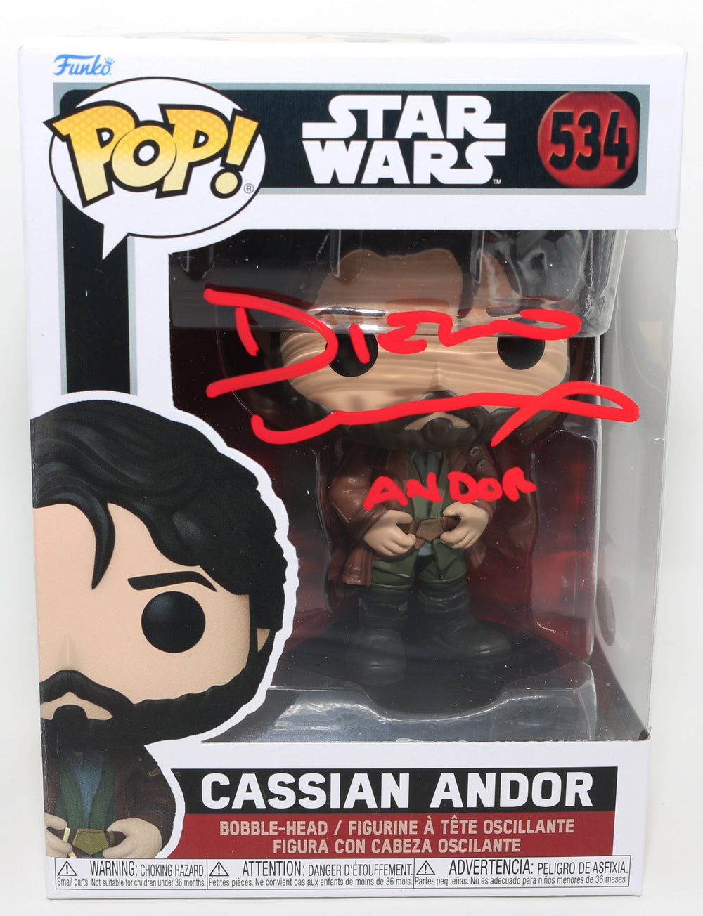 Diego Luna as Cassian Andor in Rogue One: A Star Wars Story (JSA) Signed Funko POP! #534 with Character Name