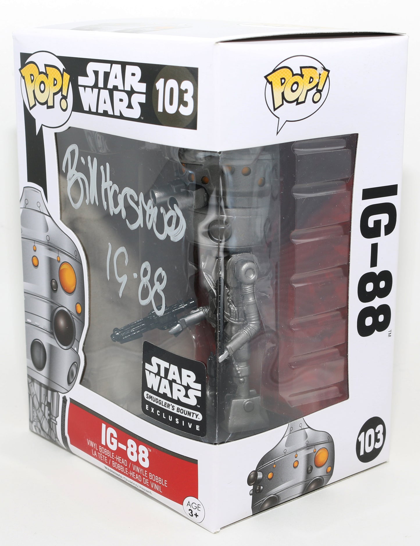 
                  
                    Bill Hargreaves as IG-88 Bounty Hunter in Star Wars: The Empire Strikes Back Smuggler's Bounty Exclusive Signed Funko POP! #103 with Character Name
                  
                