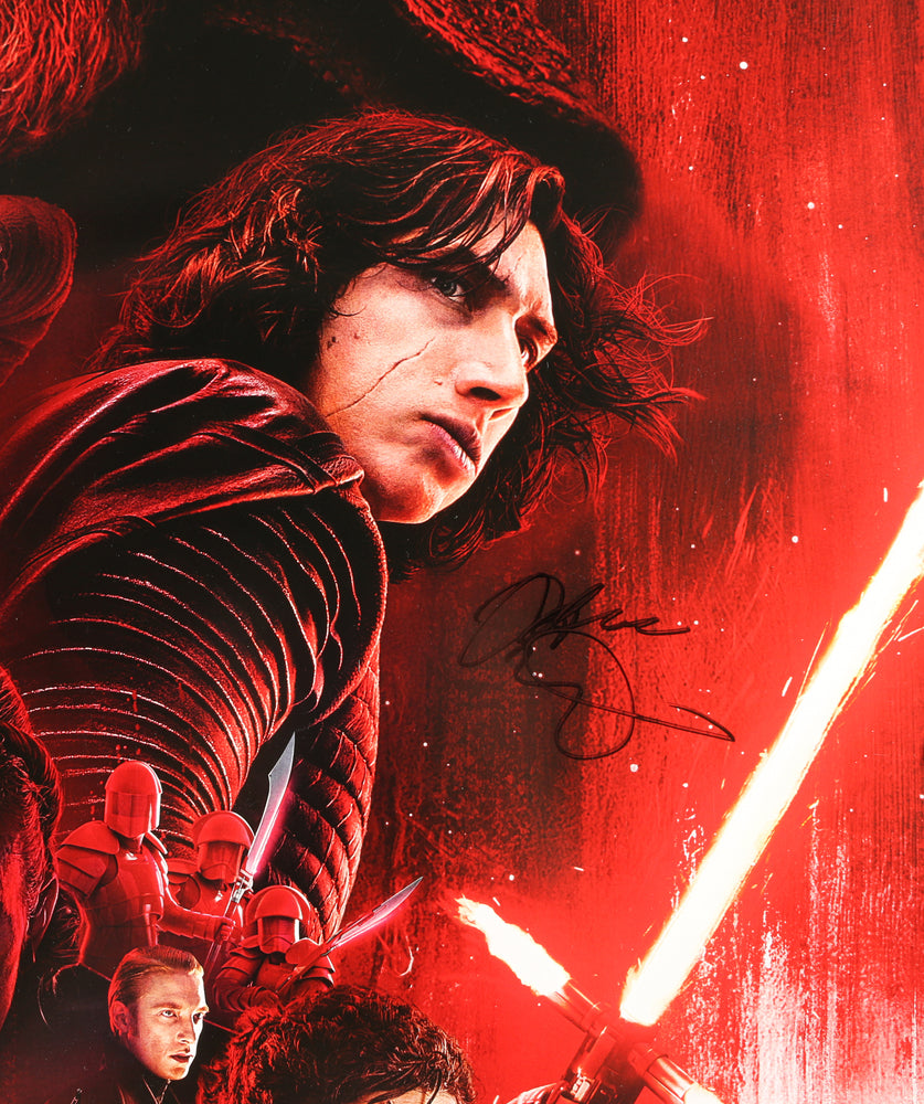 
                  
                    Star Wars: The Last Jedi 27x40 Poster Cast Signed by Daisy Ridley, Adam Driver, Mark Hamill, John Boyega, Oscar Isaac, Gwen Christie, Laura Dern, Domhnall Gleeson, Kelly Marie Tran, Andy Serkis, Ram Bergman, & director: Rian Johnson
                  
                