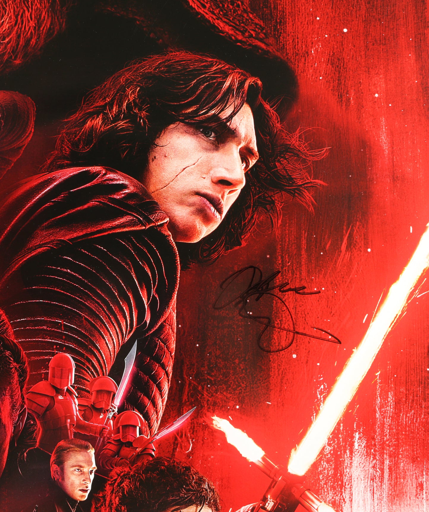 
                  
                    Star Wars: The Last Jedi 27x40 Poster Cast Signed by Daisy Ridley, Adam Driver, Mark Hamill, John Boyega, Oscar Isaac, Gwen Christie, Laura Dern, Domhnall Gleeson, Kelly Marie Tran, Andy Serkis, Ram Bergman, & director: Rian Johnson
                  
                