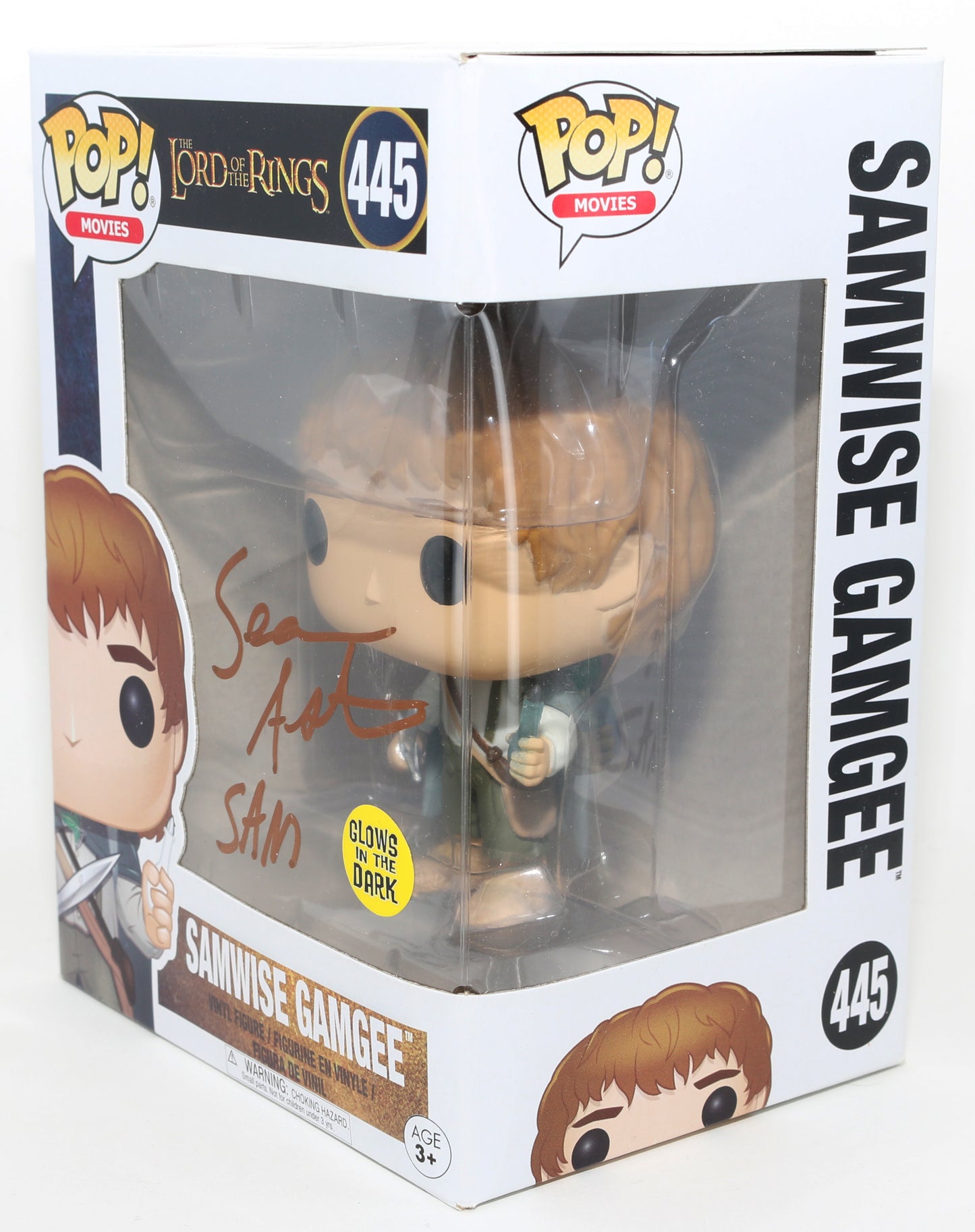 
                  
                    Sean Astin as Samwise Gamgee in The Lord of the Rings GITD Signed Funko POP! #445 with Character Name
                  
                