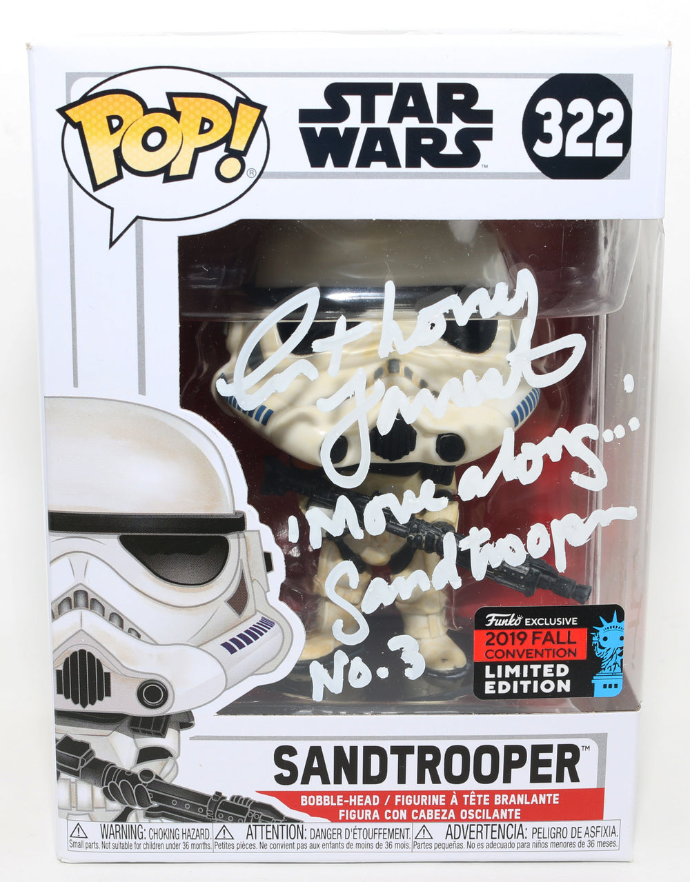 Anthony Forrest as Sandtrooper in Star Wars: A New Hope Exclusive 2019 Fall Convention Limited Edition Signed Funko POP! #81 with Character Name & Quote