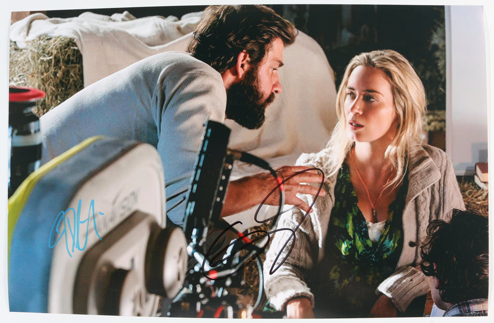 Emily Blunt as Evelyn Abbott with John Krasinski Directing A Quiet Place Signed 11x17 Photo