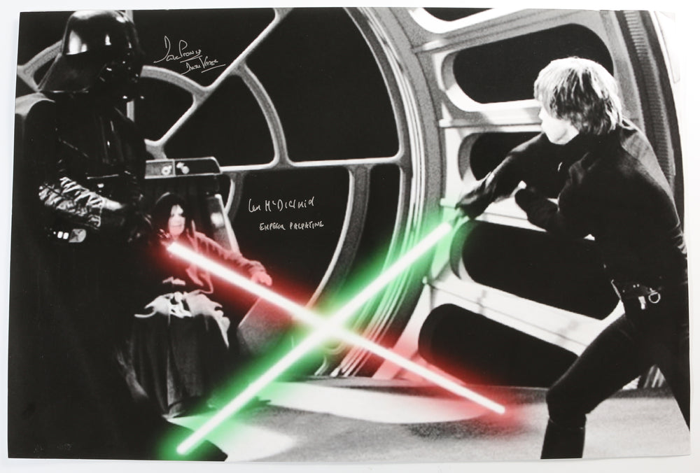 Dave Prowse as Darth Vader & Ian McDiarmid as The Emperor Death Star Lightsaber Duel Star Wars: Return of the Jedi (Showmasters) Signed 24x36 Poster with Character Names