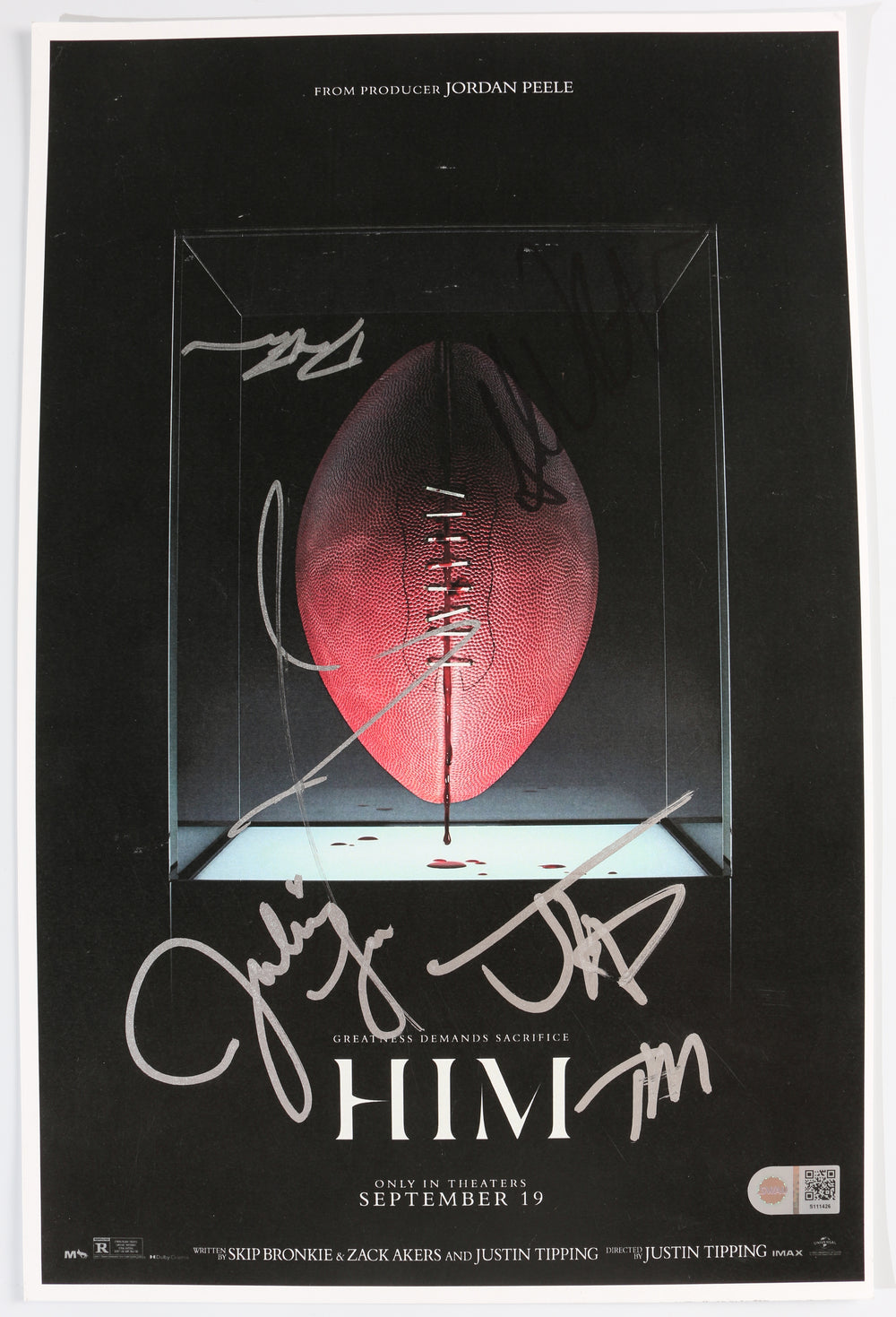 Him (SWAU) 11x17 Mini Poster Cast Signed by Marlon Wayans, Tyriq Withers, Julia Fox, Tim Heidecker, Zack Akers, & Don Benjamin