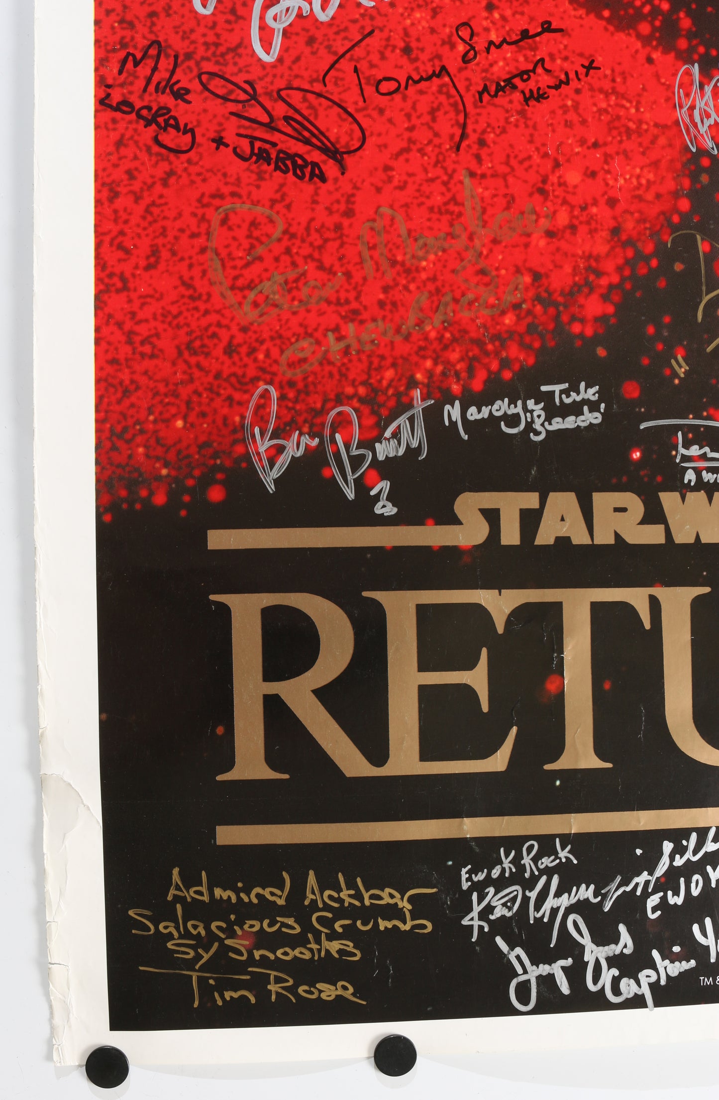 
                  
                    Star Wars: Return of the Jedi 27x40 Poster Cast Signed by Harrison Ford, Carrie Fisher,  Mark Hamill, lan McDiarmid, Anthony Daniels, Bob Anderson, Dave Prowse, Peter Mayhew, Jeremy Bulloch, & More
                  
                