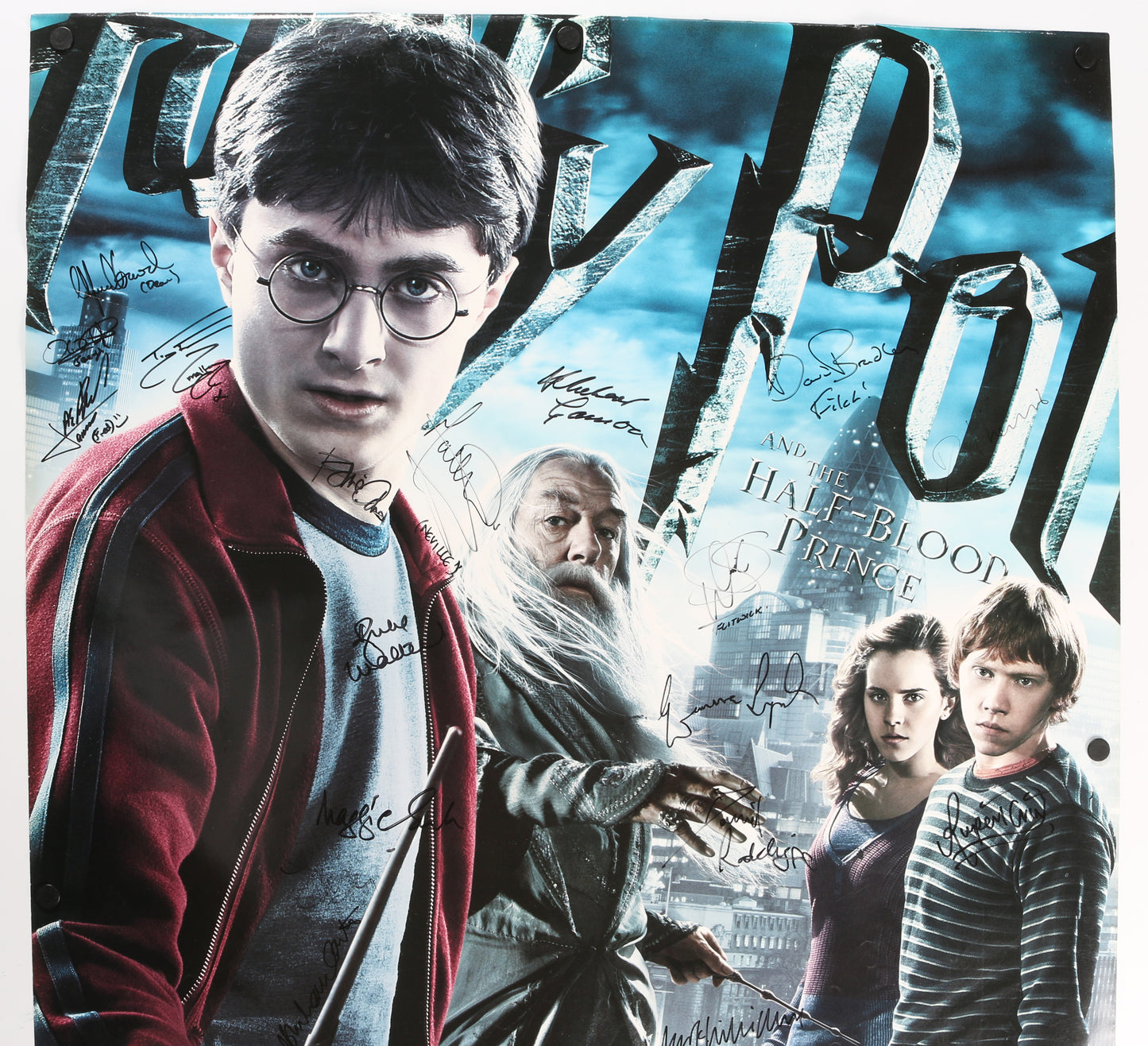 
                  
                    Harry Potter and the Half-Blood Prince 27x40 Poster Signed by Daniel Radcliffe, Emma Watson, Rupert Grint, Maggie Smith, Robbie Coltrane, Michael Gambon, Helena Bonham Carter, Director David Yates, & More
                  
                