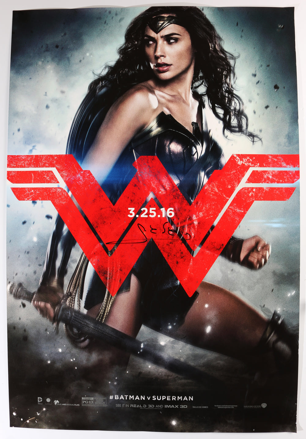 Gal Gadot as Wonder Woman in Batman v Superman: Dawn of Justice Signed 27x40 Poster