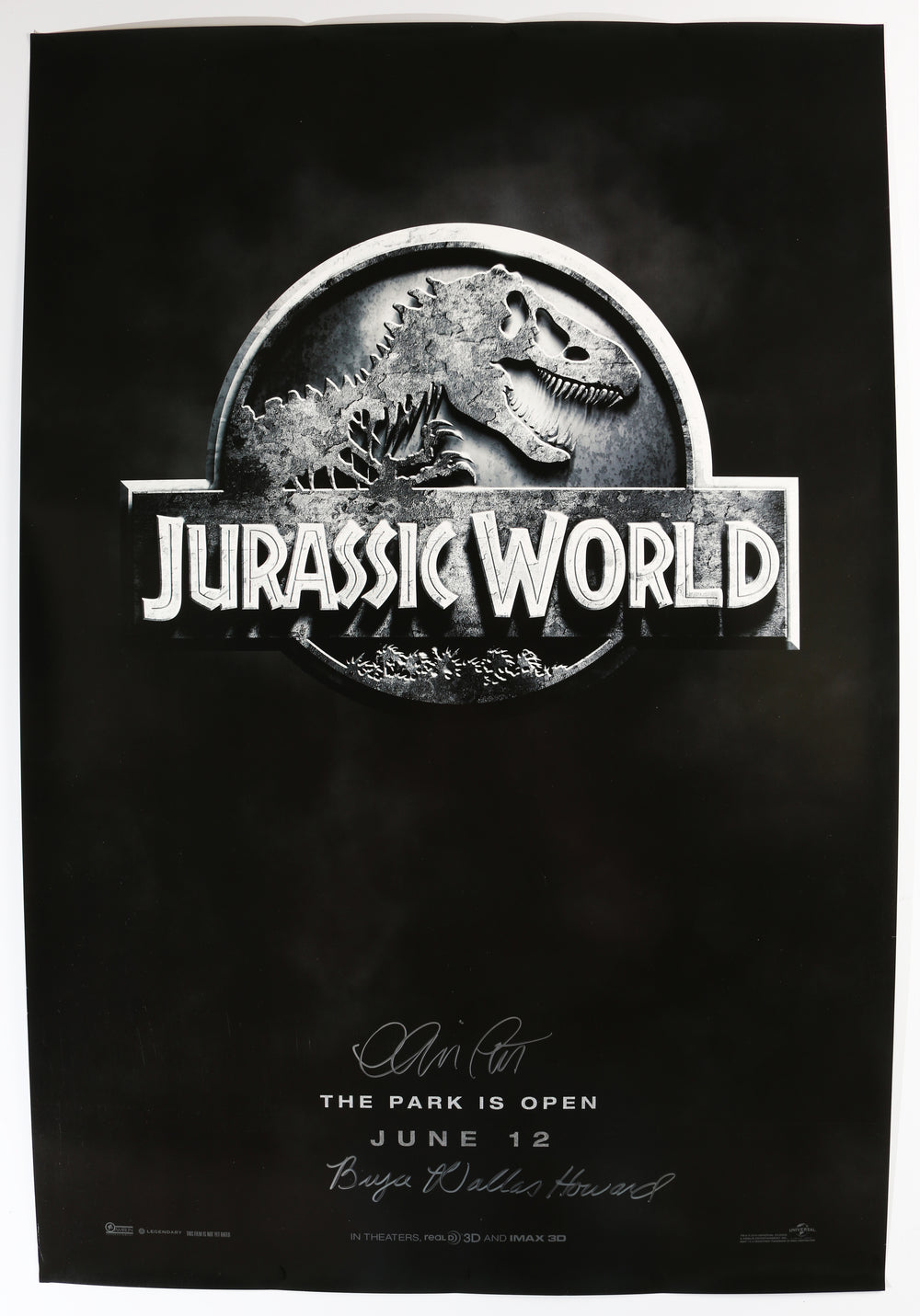 Chris Pratt as Owen Grady & Bryce Dallas Howard as Claire Dearing in Jurassic World Signed 27x40 Poster