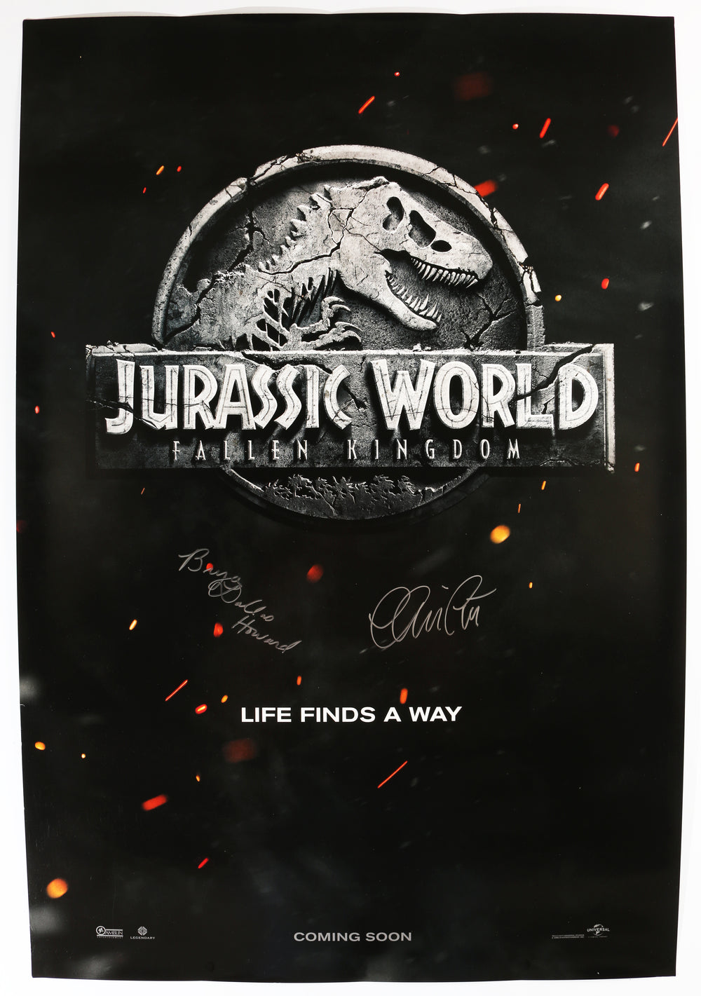 Chris Pratt as Owen Grady & Bryce Dallas Howard as Claire Dearing in Jurassic World: Fallen Kingdom Signed 27x40 Poster