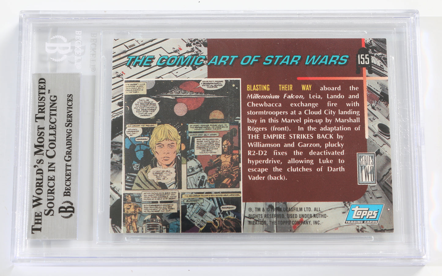 
                  
                    Billy Dee Williams as Lando in Star Wars: The Empire Strikes Back Blasting Their Way #155 (Beckett Slabbed) Signed 2.5x3.5 1993-95 Topps Star Wars Galaxy Trading Card
                  
                