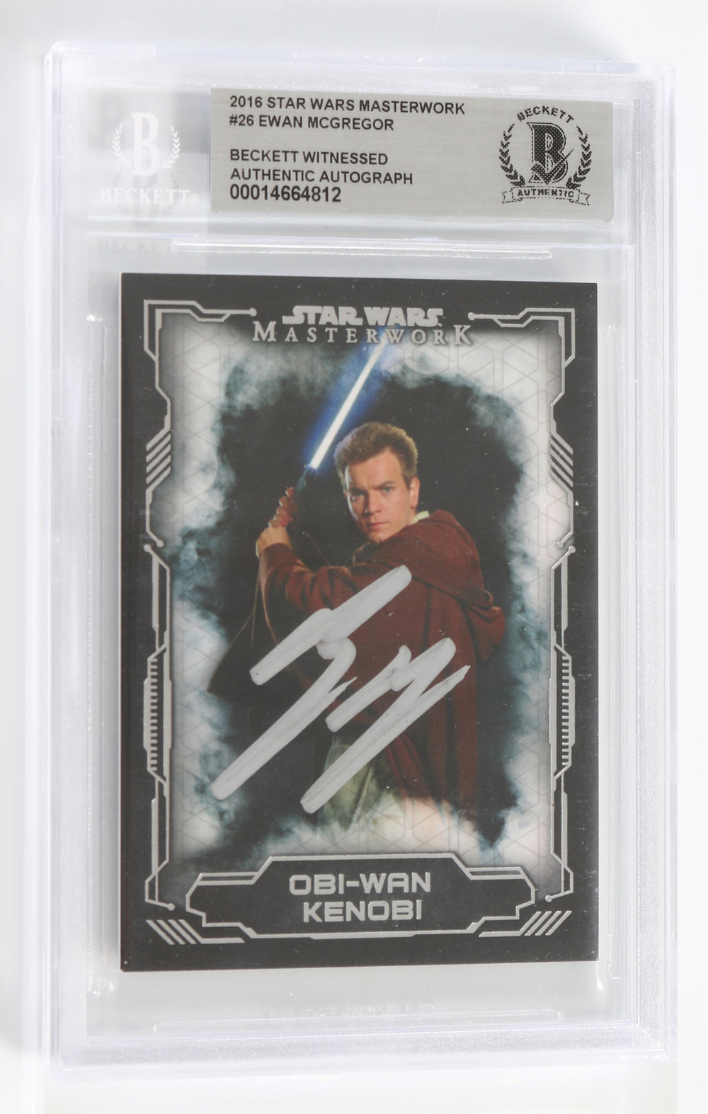 Ewan McGregor as Obi-Wan Kenobi in Star Wars Episode I: The Phantom Menace (Beckett Witnessed) 2016 Signed 2.5x3.5 Star Wars Masterwork #26 Trading Card
