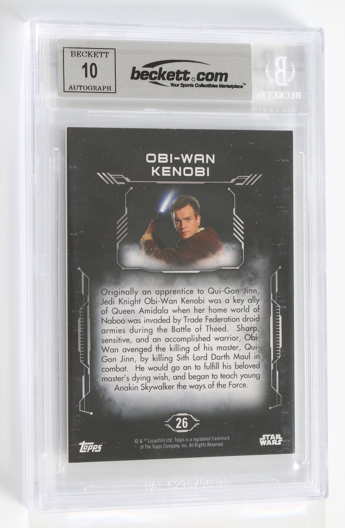 
                  
                    Ewan McGregor as Obi-Wan Kenobi in Star Wars Episode I: The Phantom Menace (Beckett Witnessed) 2016 Signed 2.5x3.5 Star Wars Masterwork #26 Trading Card
                  
                