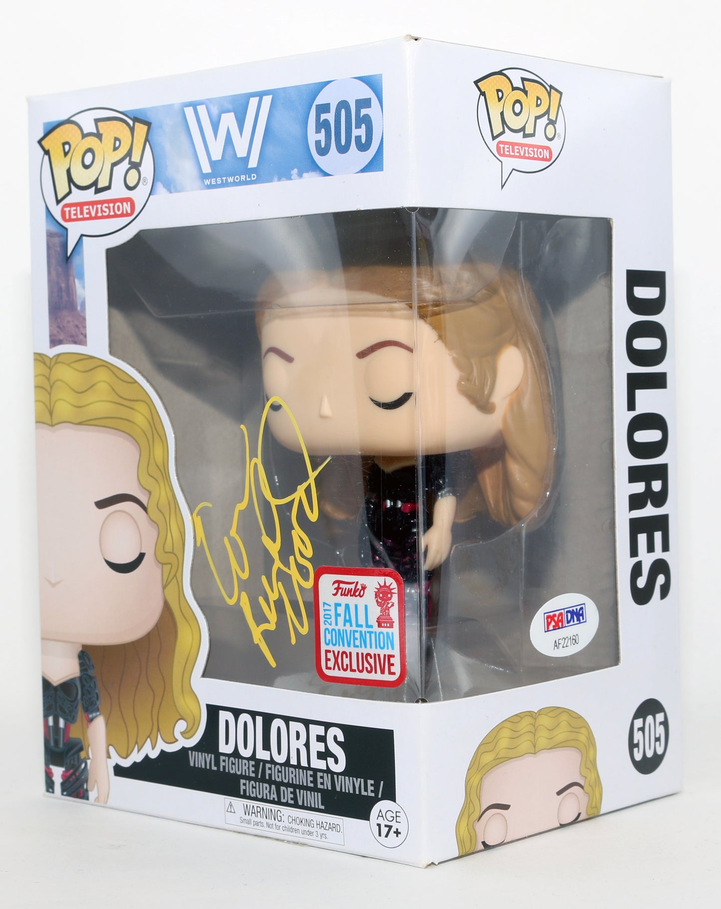 
                  
                    Evan Rachel Wood as Dolores Abernathy in Westworld 2017 Fall Convention Exclusive (PSA) Signed Funko POP! #505
                  
                