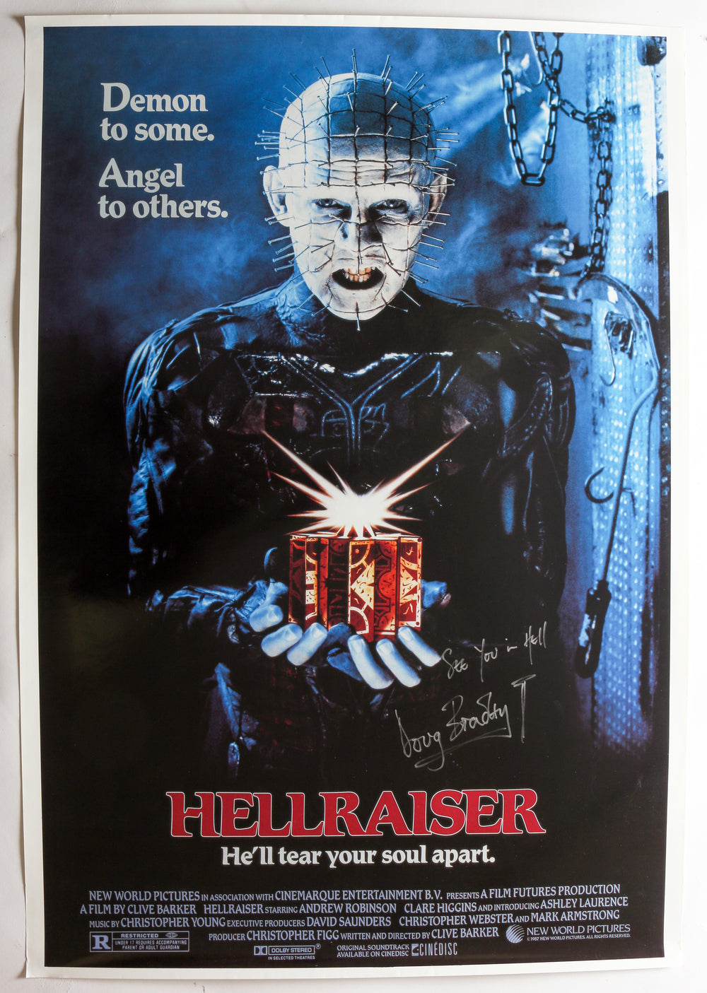 Doug Bradley as Lead Cenobite Pinhead in Hellraiser Signed 27x39 Poster with Quote