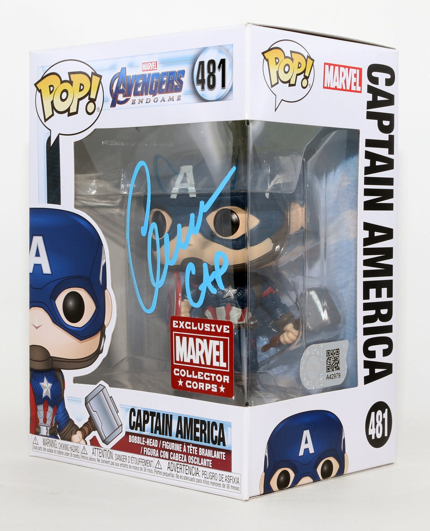 
                  
                    Chris Evans as Captain America in Avengers: Endgame Marvel Collector Corps Exclusive (SWAU) Signed Funko POP! #481 with Character Name
                  
                