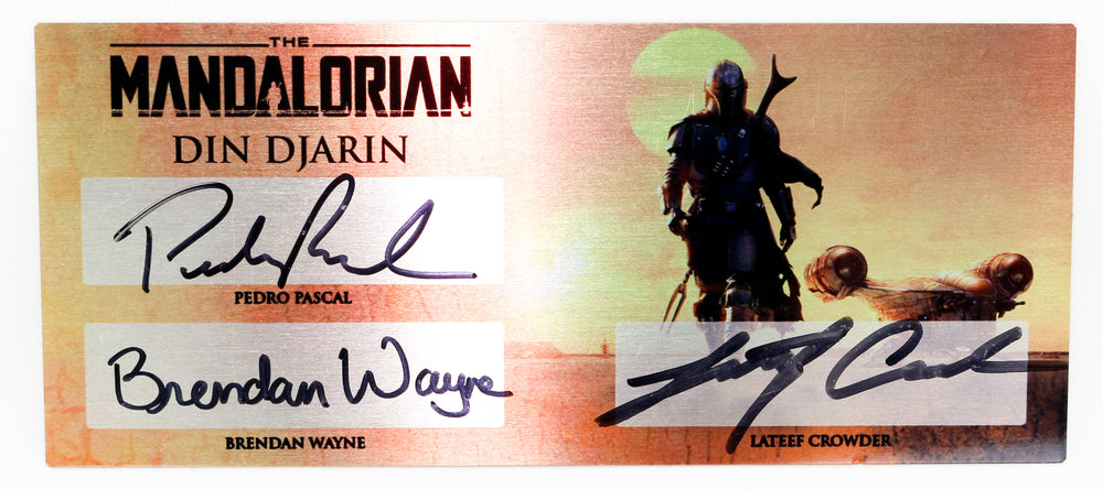 Pedro Pascal, Lateef Crowder, and Brendan Wayne as Din Djarin the Mandalorian in Star Wars: The Mandalorian (SWAU) Signed Plaque