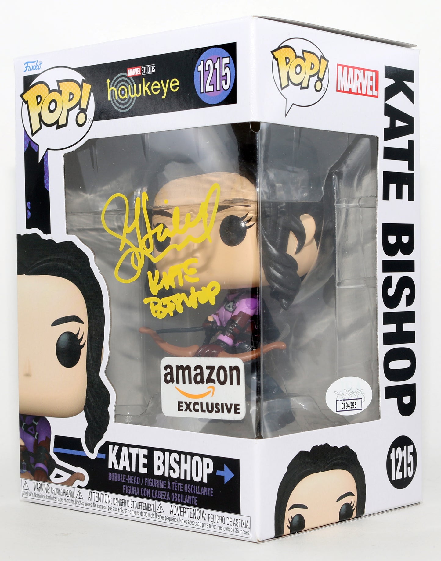 
                  
                    Hailee Steinfeld as Kate Bishop in Hawkeye Amazon Exclusive (JSA) Signed Funko POP! #1215 with Character Name
                  
                