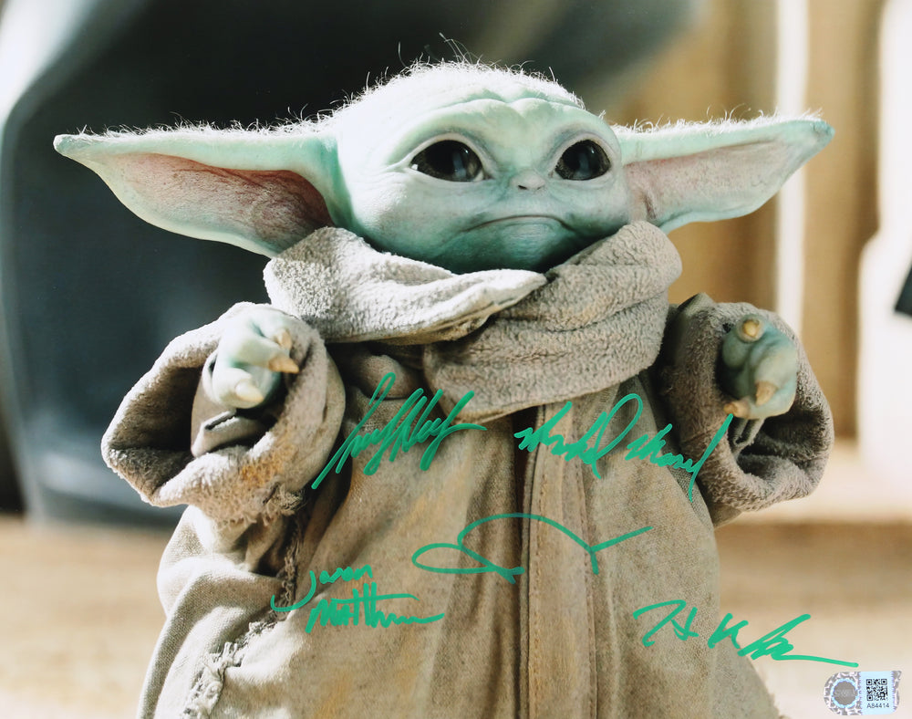 Star Wars: The Mandalorian Baby Yoda Grogu (SWAU) 11x14 Photo Signed by John Rosengrant, Trevor Hensley, Jason Matthews, Mike Manzel, & Hiroshi (Kan) Kieuchi