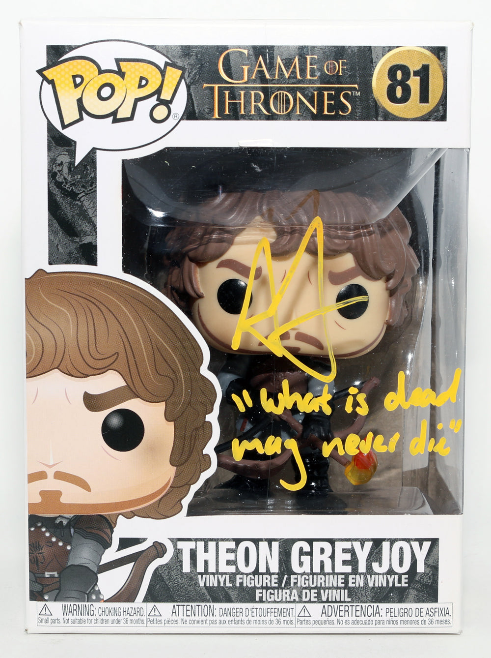 Alfie Allen as Theon Greyjoy in Game of Thrones Signed Funko POP! #81 with Quote