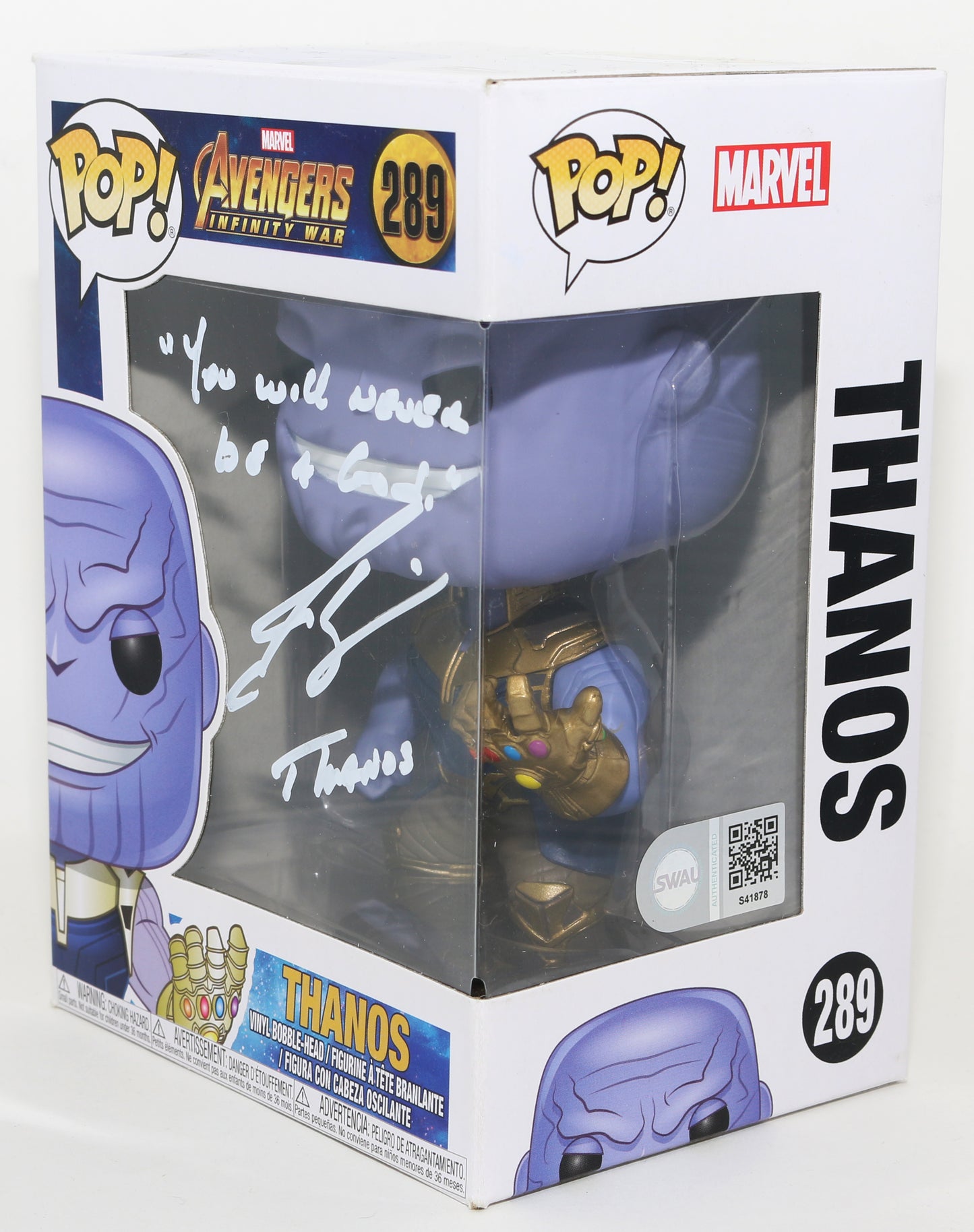 
                  
                    Josh Brolin as Thanos in Avengers: Infinity War (SWAU) Signed Funko POP! #289 with Character Name and Quote
                  
                