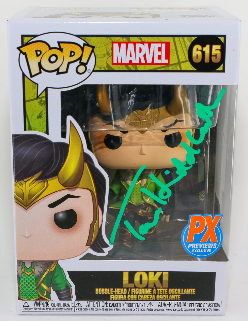 Tom Hiddleston as Loki with Thor's Hammer in Marvel Comics (SWAU) Signed POP! Funko #615