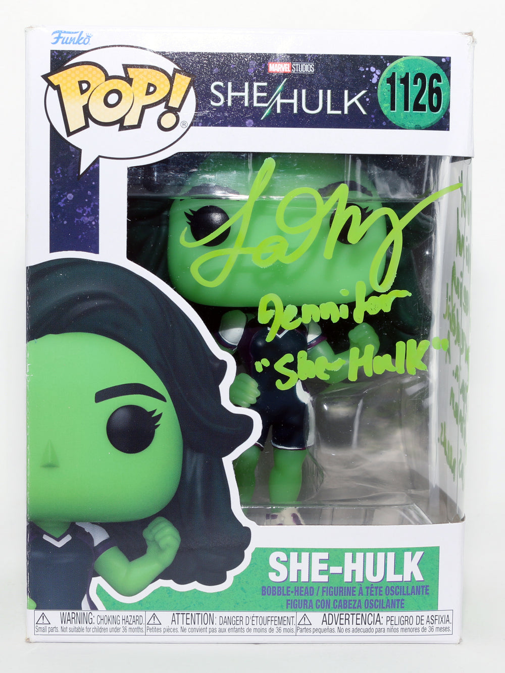 Tatiana Maslany as She-Hulk in She-Hulk Signed Funko POP! #1126 with Character Name & Quote