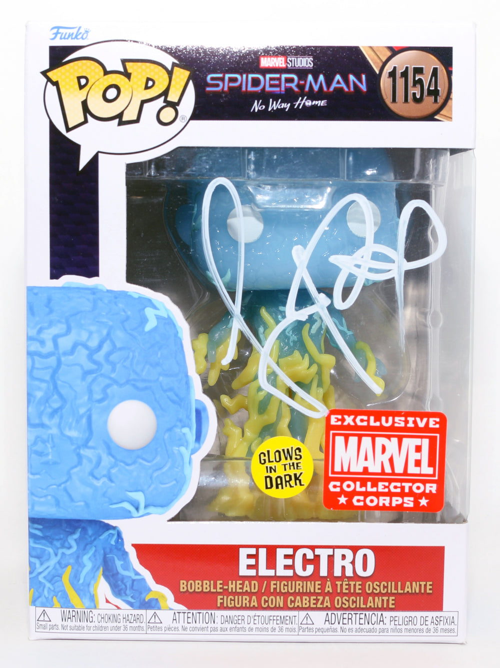 Jamie Foxx as Electro in Spider-Man: No Way Home GITD Marvel Collector Corps Exclusive Signed Funko POP! #1154
