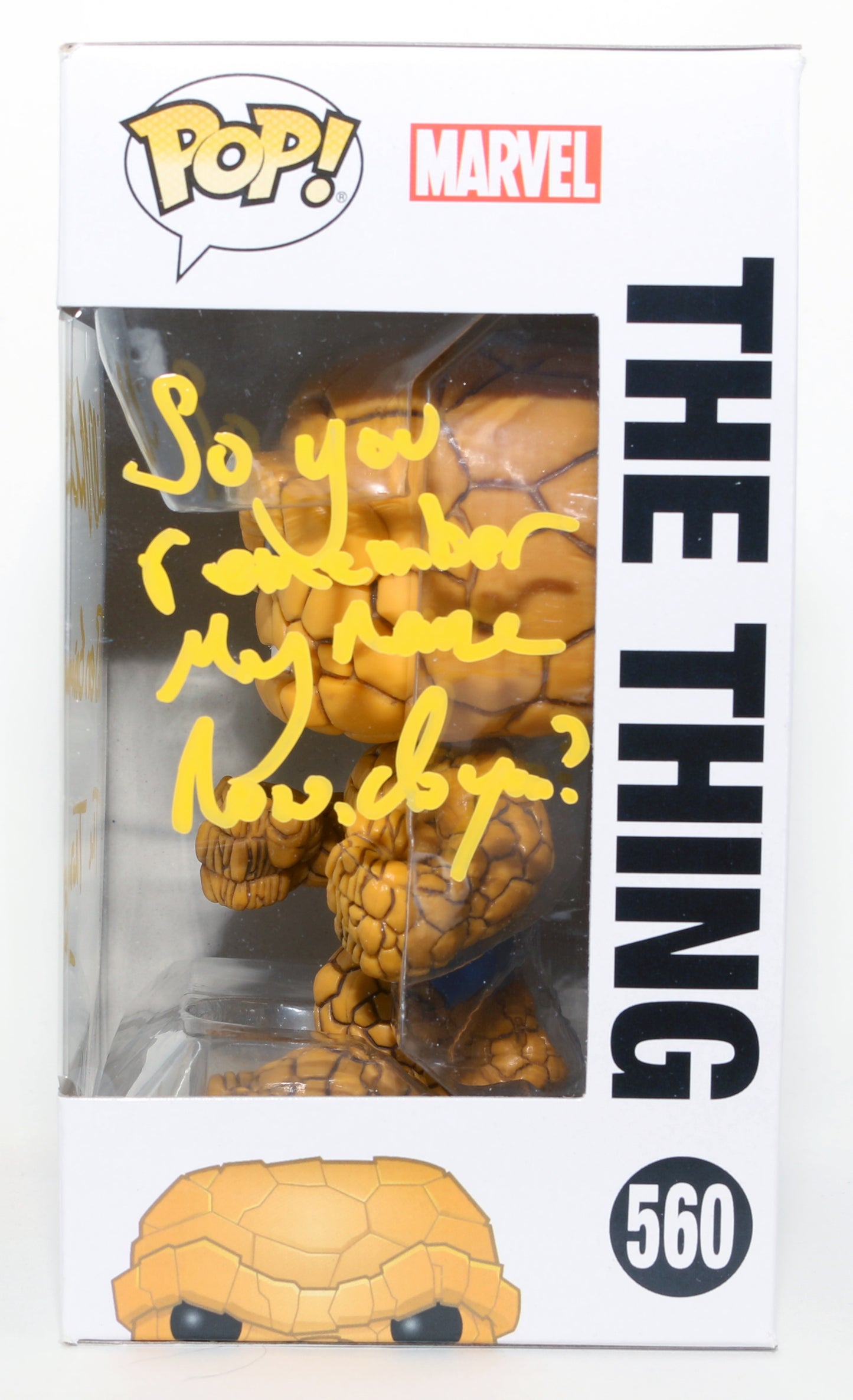 
                  
                    Michael Chiklis as Ben Grimm / The Thing in Fantastic Four Signed Funko POP! #560 with Character Names & Quote
                  
                