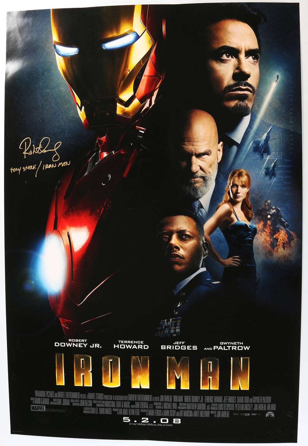 Robert Downey Jr. as Tony Stark in Iron Man (SWAU) Signed 27x40 Poster with 'Tony Stark / Iron Man' Character Names