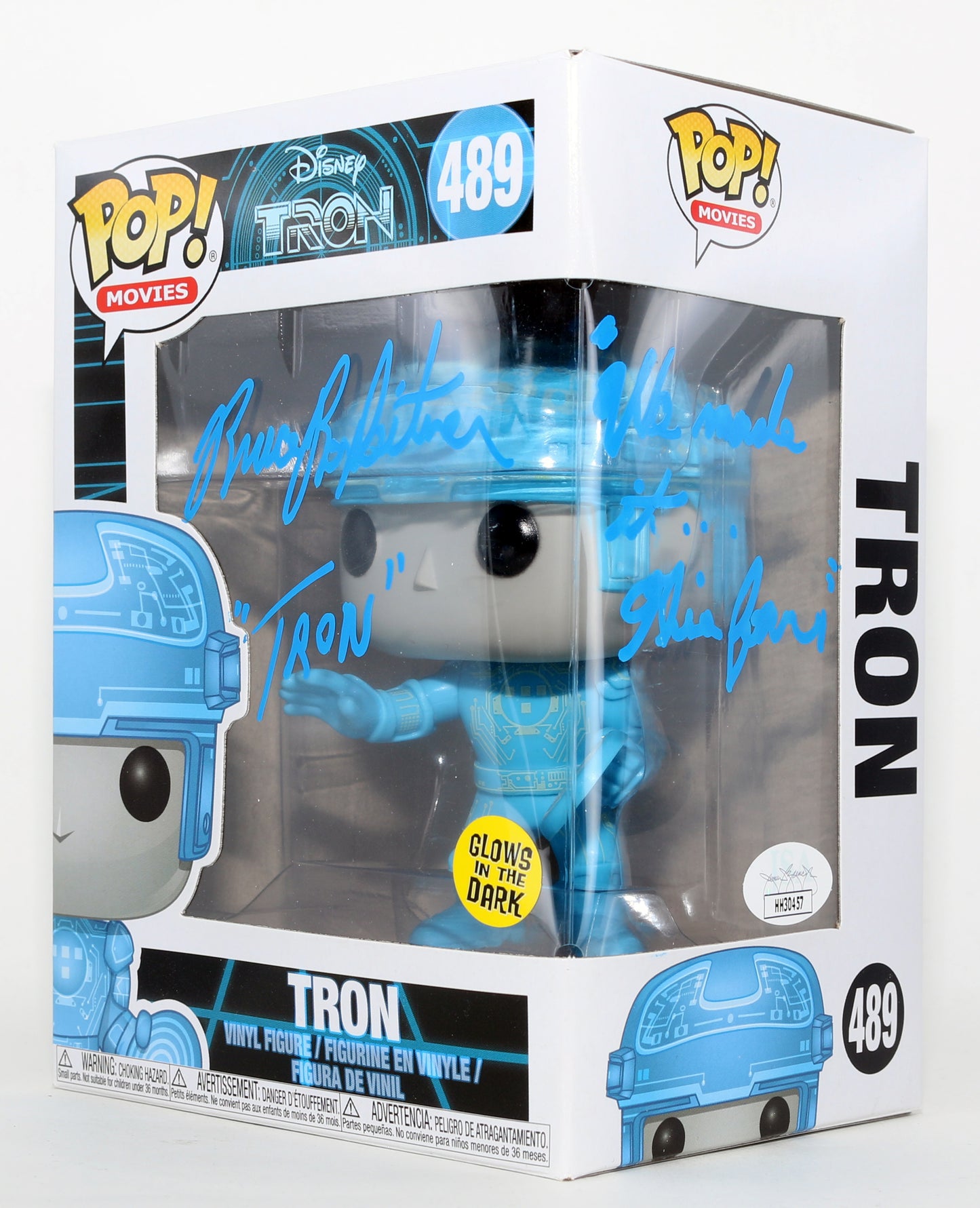 
                  
                    Bruce Boxleitner as Tron in Tron GITD (JSA) Signed Funko POP! #489 with Character Name & Quote
                  
                