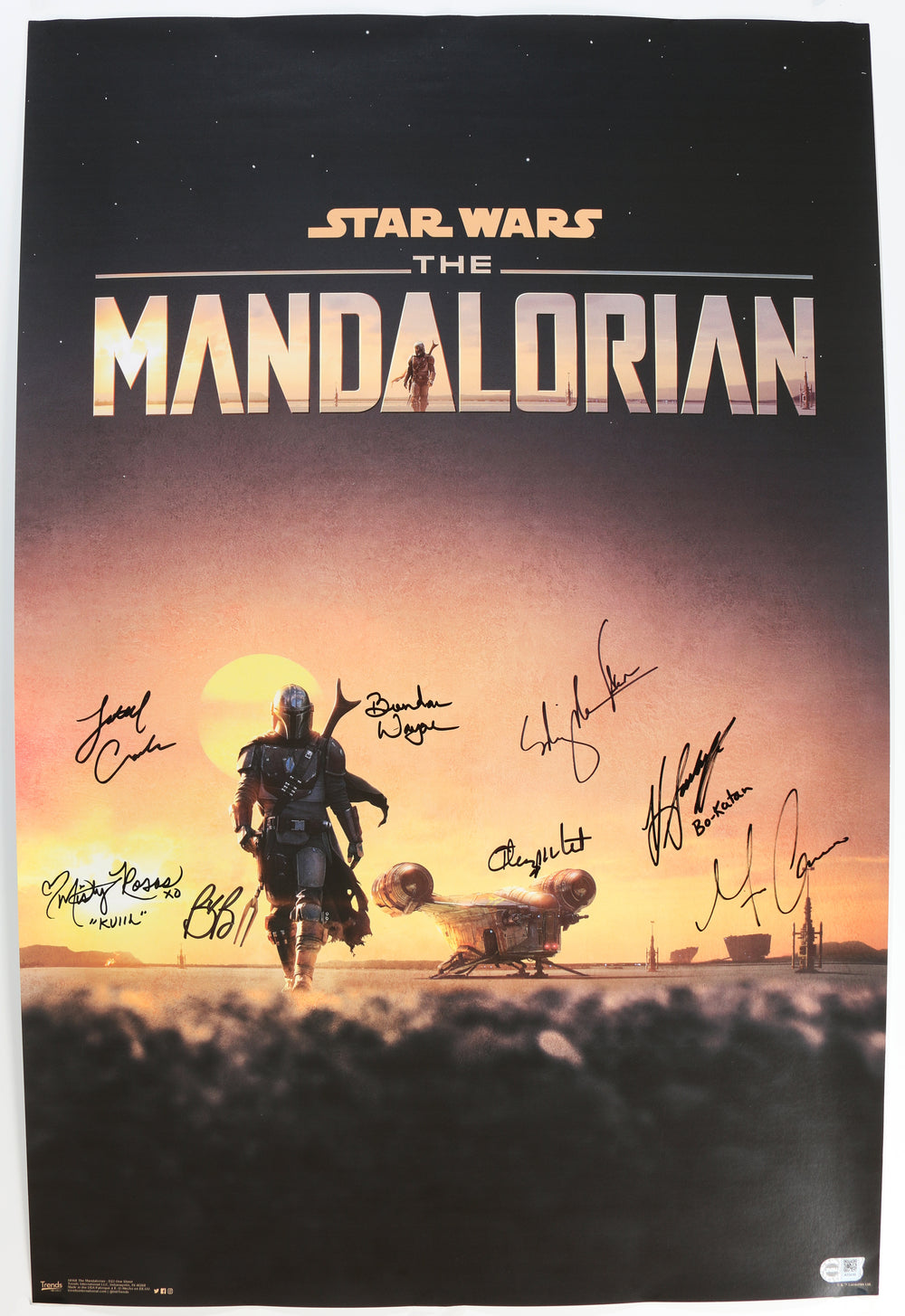 Star Wars: The Mandalorian 22x34 Poster (SWAU) Cast Signed by Brendan Wayne, Lateef Crowder, Gina Carano, Bill Burr, Misty Rosas, Katee Sackhoff, Ming-Na Wen, & Timothy Olyphant