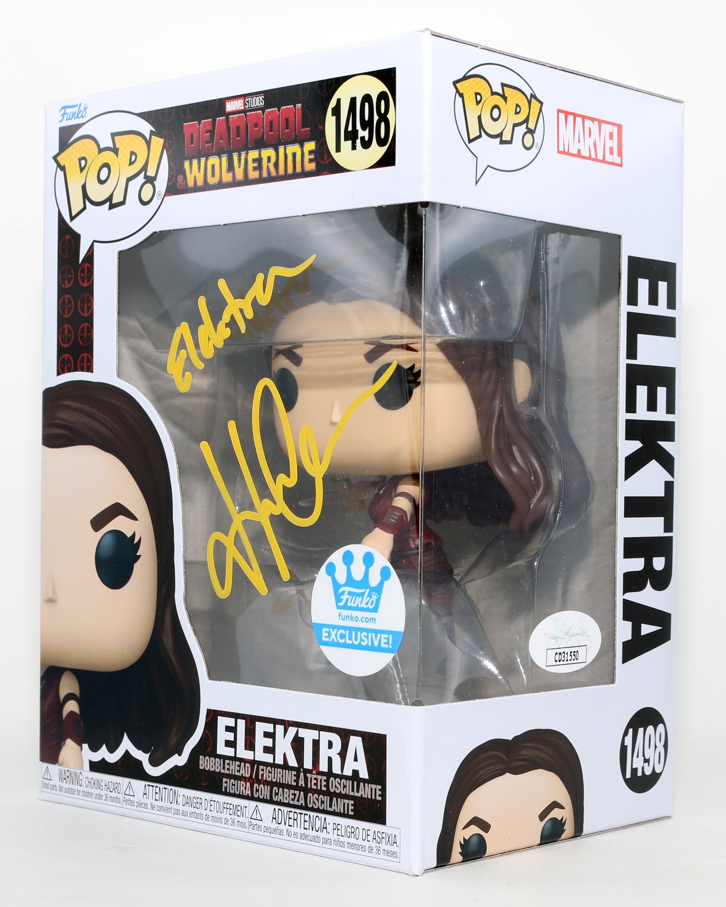 
                  
                    Jennifer Garner as Elektra Natchios in Deadpool & Wolverine Funko Store Exclusive (JSA) Signed Funko POP! #1498 with Character Name
                  
                