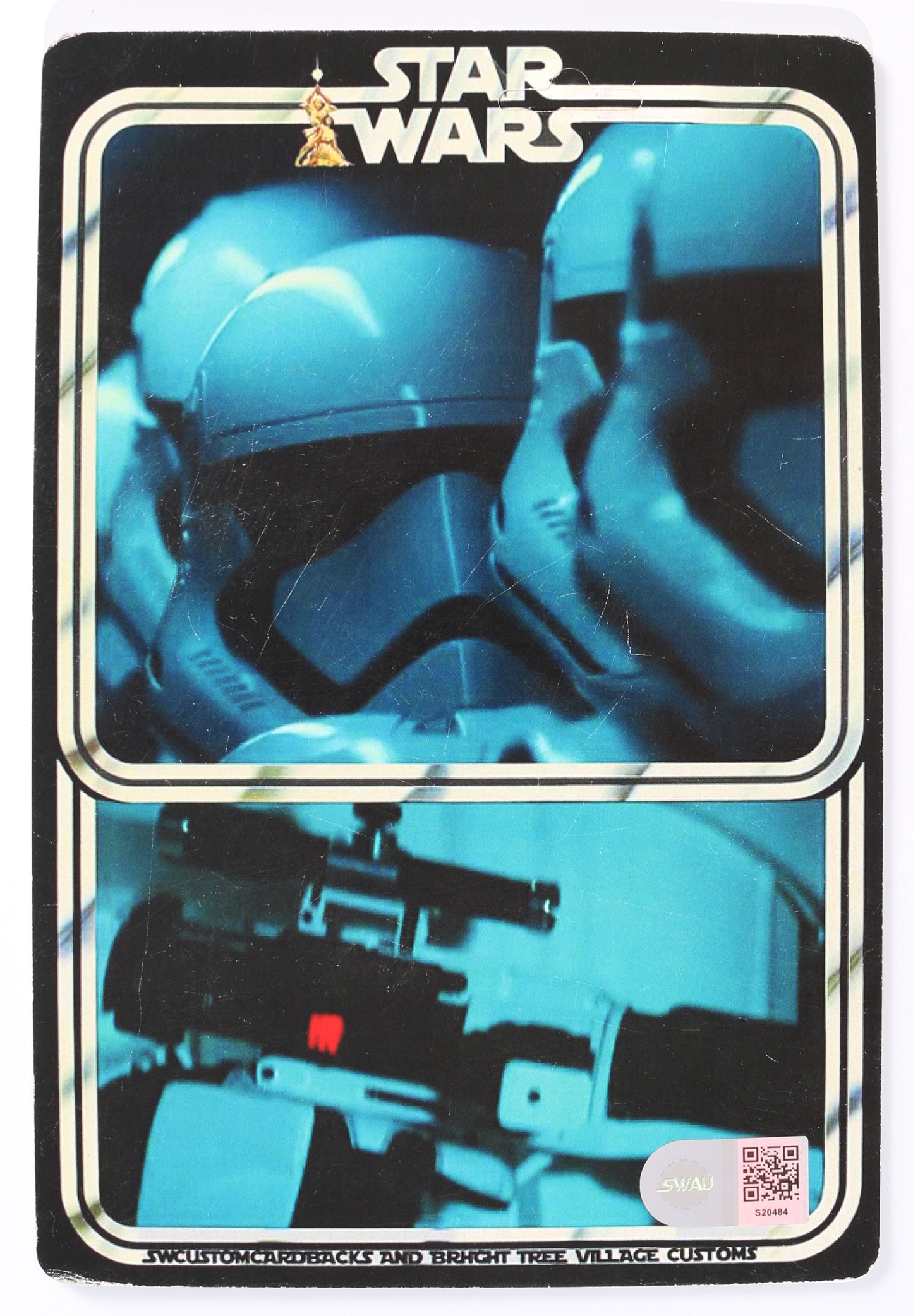 
                  
                    Kevin Smith as FN-2199 in Star Wars: The Force Awakens (SWAU) Signed Custom Kenner Action Figure Cardback
                  
                