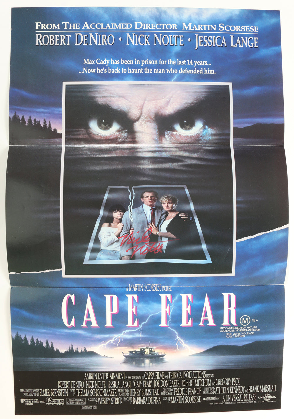 Nick Nolte as Sam Bowden in Martin Scorsese's Cape Fear (Beckett Witnessed) Signed 13.5x20.5 Folded Mini Poster