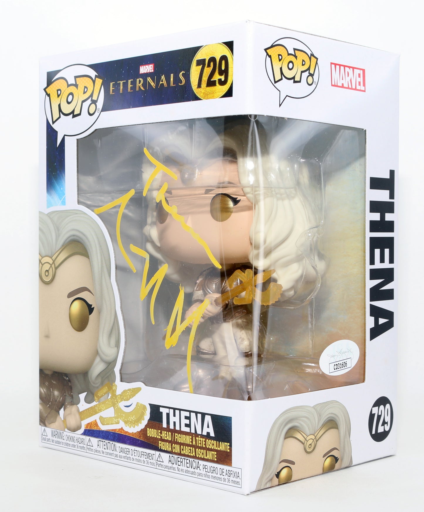 
                  
                    Angelina Jolie as Thena in The Eternals (JSA) Signed Funko POP! #729 with Character Name
                  
                